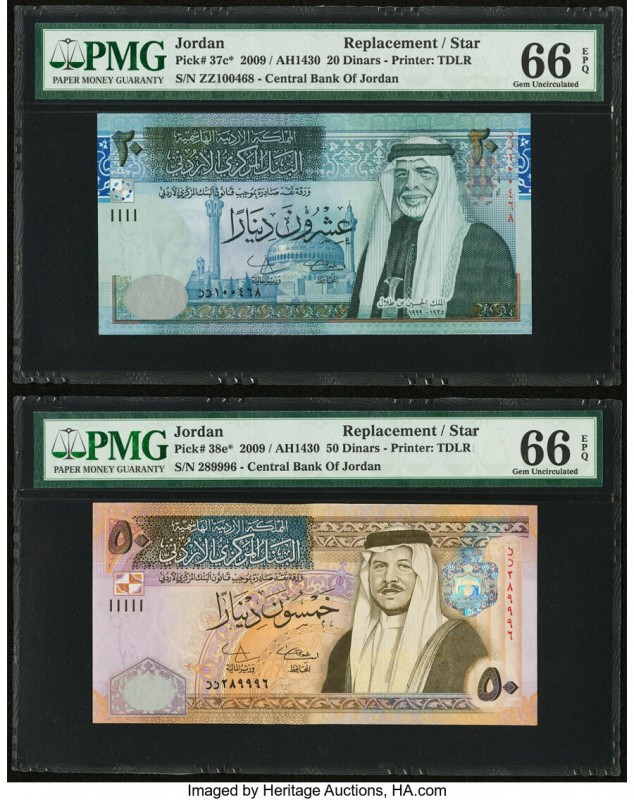 Jordan Central Bank of Jordan 20; 50 Dinars 2009 / AH1430 Pick 37c*; 3f* RF6 Two...