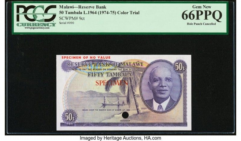 Malawi Reserve Bank of Malawi 50 Tambala 1964 (ND 1973-75) Pick 9ct Color Trial ...