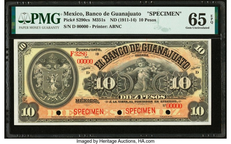 Mexico Banco de Guanajuato 10 Pesos ND (1914-11) Pick S290cs M351s Specimen PMG ...