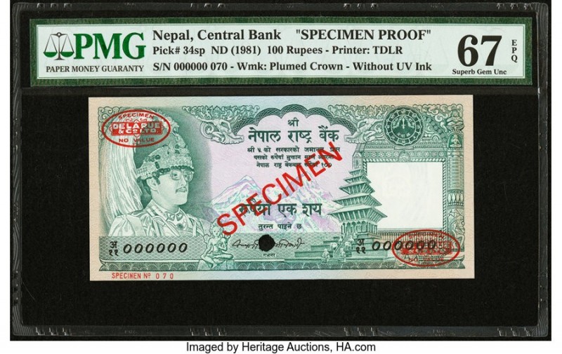 Nepal Central Bank of Nepal 100 Rupees ND (1981) Pick 34sp Specimen Proof PMG Su...