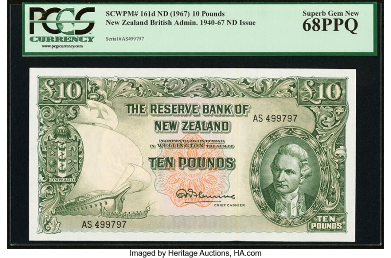 New Zealand Reserve Bank of New Zealand 10 Pounds ND (1960-67) Pick 161d PCGS Su...