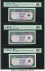 Oman Sultanate of Muscat and Oman 1/2 Rial Saidi ND (1970) Pick 3a Three Consecutive Examples PMG Gem Uncirculated 66 EPQ (3). 

HID09801242017

© 202...