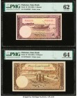 Pakistan State Bank of Pakistan 5; 10 Rupees ND (1951) Pick 12; 13 Two Examples PMG Uncirculated 62; Choice Uncirculated 64. Pick 12; stains lightened...