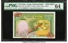South Vietnam National Bank of Viet Nam 5 Dong ND (1955) Pick 2s2 Specimen PMG Choice Uncirculated 64. TDLR Specimen overprints and previous mounting ...