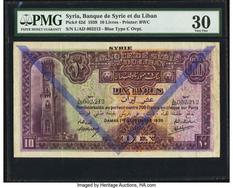 Syria Banque de Syrie et du Liban 10 Livres 1.9.1939 Pick 42d PMG Very Fine 30. ...