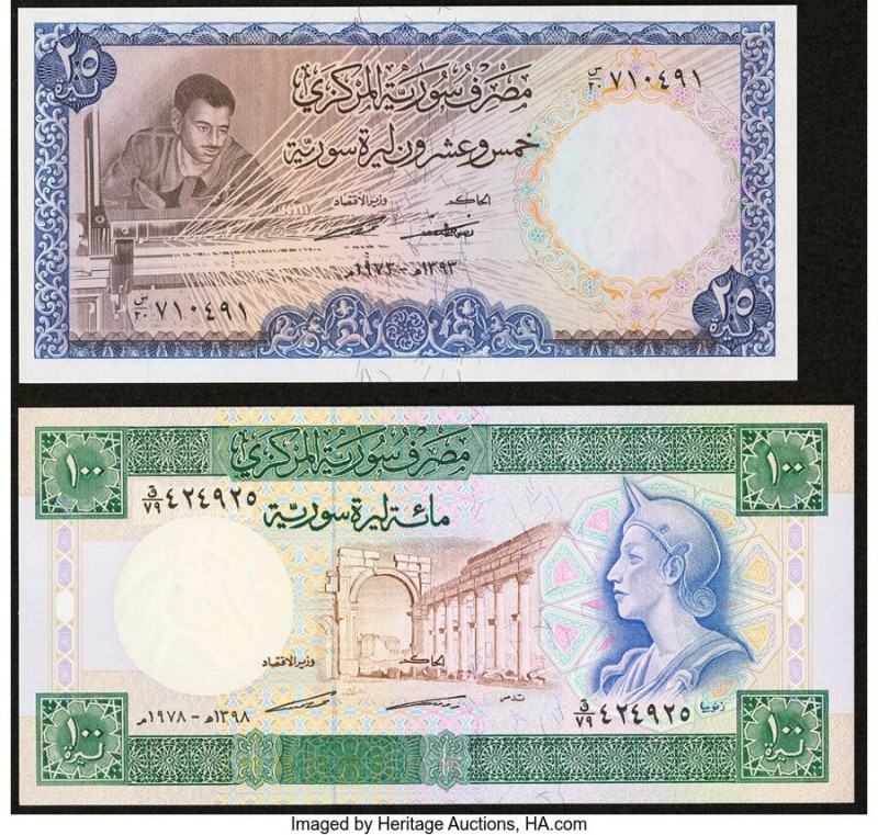 Syria Central Bank of Syria 25; 100 Pounds 1973; 1978 Pick 96c; 104b Two Example...