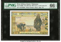 West African States Banque Centrale des Etats de L'Afrique de L'Ouest - Benin 500 Francs ND (1961-65) Pick 202Bk PMG Gem Uncirculated 66 EPQ. 

HID098...