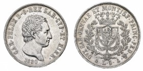 Regno di Sardegna
Carlo Felice (1821-1831)
5 Lire 1830 - Zecca: Genova - Diritto: effigie del Re a destra - Rovescio: stemma completo di Casa Savoia...