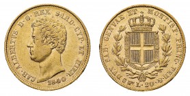 Regno di Sardegna
Carlo Alberto (1831-1849)
20 Lire 1840 - Zecca: Torino - Diritto: effigie del Re a sinistra - Rovescio: stemma di Casa Savoia coro...