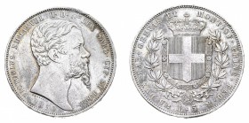 Regno di Sardegna
Vittorio Emanuele II (1849-1861)
5 Lire 1850 - Zecca: Genova - Diritto: effigie del Re a destra - Rovescio: stemma di Casa Savoia ...