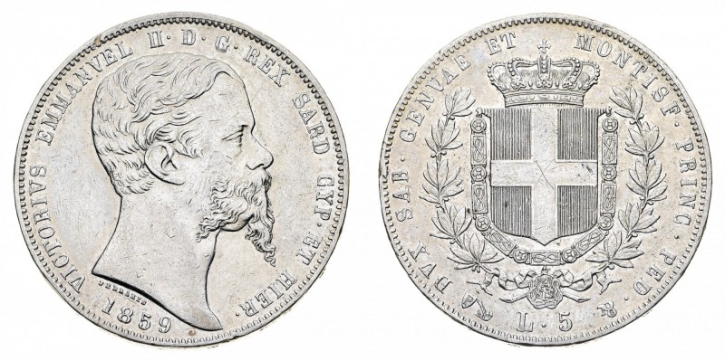 Regno di Sardegna
Vittorio Emanuele II (1849-1861)
5 Lire 1859 - Zecca: Genova...