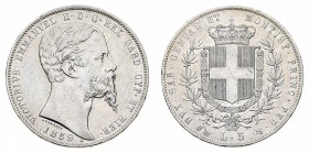 Regno di Sardegna
Vittorio Emanuele II (1849-1861)
5 Lire 1859 - Zecca: Genova - Diritto: effigie del Re a destra - Rovescio: stemma di Casa Savoia ...