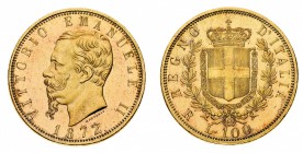 Regno d'Italia
Vittorio Emanuele II (1861-1878)
100 Lire 1872 - Zecca: Roma - Diritto: effigie del Re a sinistra - Rovescio: stemma di Casa Savoia c...