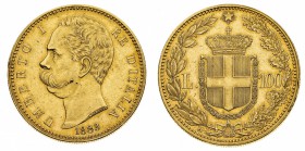 Regno d'Italia
Umberto I (1878-1900)
100 Lire 1883 - Zecca: Roma - Diritto: effigie del Re a sinistra - Rovescio: stemma di Casa Savoia coronato e c...