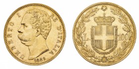 Regno d'Italia
Umberto I (1878-1900)
100 Lire 1883 - Zecca: Roma - Diritto: effigie del Re a sinistra - Rovescio: stemma di Casa Savoia coronato e c...