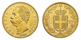 Regno d'Italia
Umberto I (1878-1900)
100 Lire 1888 - Zecca: Roma - Diritto: effigie del Re a sinistra - Rovescio: stemma di Casa Savoia coronato e c...