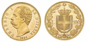 Regno d'Italia
Umberto I (1878-1900)
100 Lire 1891 - Zecca: Roma - Diritto: effigie del Re a sinistra - Rovescio: stemma di Casa Savoia coronato e c...