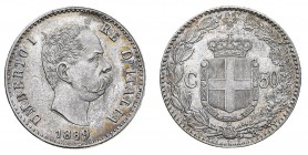 Regno d'Italia
Umberto I (1878-1900)
50 Centesimi 1889 - Zecca: Roma - Diritto: effigie del Re a destra - Rovescio: stemma di Casa Savoia coronato e...