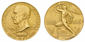 Regno d'Italia
Vittorio Emanuele III (1900-1946)
100 Lire Vetta d'Italia 1925 - Zecca: Roma - Diritto: effigie del Re a sinistra - Rovescio: figura ...