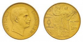 Collezione di Prove e Progetti
Regno d'Italia - Vittorio Emanuele III (1900-1946)
Progetto Johnson 20 Lire 1903 - Diritto: effigie del Re a destra -...