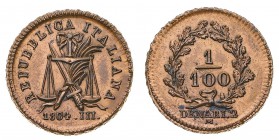 Collezione di Prove e Progetti
Prima Repubblica Italiana (1802-1805)
Progetto del Centesimo 1804 Anno III - Zecca: Milano - Diritto: bilancia in equ...