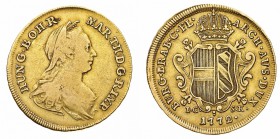 Europa
Belgio
Brabante - Maria Teresa d'Austria (1740-1780) - 2 Souverain 1772 - Zecca: Vienna - Diritto: busto di Maria Teresa a destra - Rovescio:...