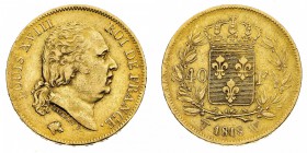 Europa
Francia
Luigi XVIII (1815-1824) - 40 Franchi 1816 - Zecca: Lille - Diritto: testa del Re a destra - Rovescio: stemma coronato entro due rami ...