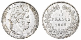 Europa
Francia
Luigi Filippo I (1830-1848) - 5 Franchi 1848 - Zecca: Parigi - Diritto: testa laureata di Luigi Filippo a destra - Rovescio: valore e...