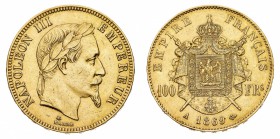 Europa
Francia
Napoleone III (1852-1870) - 100 Franchi 1869 - Zecca: Parigi - Diritto: effigie di Napoleone a destra - Rovescio: stemma napoleonico ...