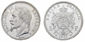 Europa
Francia
Napoleone III (1852-1870) - 5 Franchi 1867 PCGS MS61 - Zecca: Parigi - Diritto: testa laureata di Napoleone III a sinistra - Rovescio...