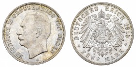 Europa
Germania
Baden - 5 Marchi 1913 - Zecca: Karlsruhe - Diritto: effigie del Re a sinistra - Rovescio: aquila coronata - Di alta qualità (Dav. n....