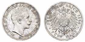 Europa
Germania
Preussen - Wilhelm II (1888-1918) - Prooflike 5 Marchi 1894 - Zecca: Berlino - Diritto: effigie del Re a destra - Rovescio: aquila c...
