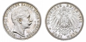 Europa
Germania
Preussen - Wilhelm II (1888-1918) - Prooflike 3 Marchi 1911 - Zecca: Berlino - Diritto: effigie del Re a destra - Rovescio: aquila c...
