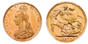 Europa
Gran Bretagna
Victoria (1837-1901) - Sovereign 1889 Jubilee Head PCGS AU58 - Zecca: Londra - Diritto: busto coronato, diademato e velato dell...