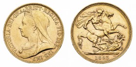 Europa
Gran Bretagna
Victoria (1837-1901) - 2 Pounds 1893 - Zecca: Londra - Diritto: busto velato della Regina a sinistra - Rovescio: San Giorgio a ...