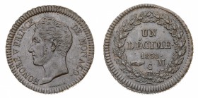 Europa
Principato di Monaco
Honoré V (1819-1841) - Décime 1838 - Diritto: effigie del Principe a sinistra - Rovescio: valore e data entro corona di ...