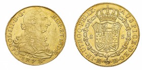 Europa
Spagna
Carlo III di Spagna (1759-1788) - 8 Escudos 1787 - Zecca: Madrid - Diritto: effigie del Re a destra - Rovescio: stemma coronato e circ...