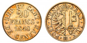 Europa
Svizzera
Ginevra - 20 Franchi 1848 - Diritto: valore e data su tre righe entro legenda circolare - Rara - Di buona qualità (Friedb. n. 263)