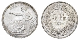 Europa
Svizzera
Confederazione - 5 Franchi 1874 - Zecca: Berna - Non comune - Di qualità molto buona (Dav. n. 386)