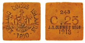 Oltremare
Keeling Cocos Islands
J.S. Clunies Ross token issue - 25 Cents in avorio - Non comune - Serial number 243 (Krause n. Tn3)