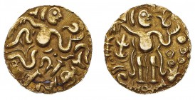 Oltremare
Sri Lanka (Ceylon)
Periodo dell'invasione dei Chola (990-1070) - Kahavanu - Diritto: il Re seduto a destra tiene un guscio di conchiglia -...