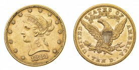 Oltremare
Stati Uniti d'America
10 Dollari "Coronet Head" 1881 - Zecca: Filadelfia - Fondi brillanti al rovescio (Friedb. n. 158)