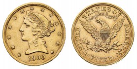 Oltremare
Stati Uniti d'America
5 Dollar "Coronet Head" 1900 - Zecca: Filadelfia (Friedb. n. 143)