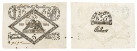 Cartamoneta
Stato Pontificio
Prima Repubblica Romana (1798) - Assegnato da Baiocchi 5 Anno 7 - Molto raro - Piccolo foro in basso a destra, ma esemp...