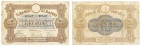 Cartamoneta
Regno d'Italia
Banco di Napoli - Biglietto da 10 Lire - D.M. 01.11.1870 - Di grande rarità - Fori di splillatura (Gav-Boa n. 01.1519) (C...