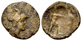 Lamia AE Chalkous, c. 325-300 BC 

Thessaly, Lamia. AE Chalkous (14 mm, 1.92 g), c. 325-300 BC. In the name of the Malians.
Obv. Helmeted head of A...