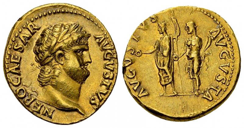 Nero Aureus, Nero and Poppaea Sabina reverse 

Nero (54-68 AD). Aureus (18-19 ...