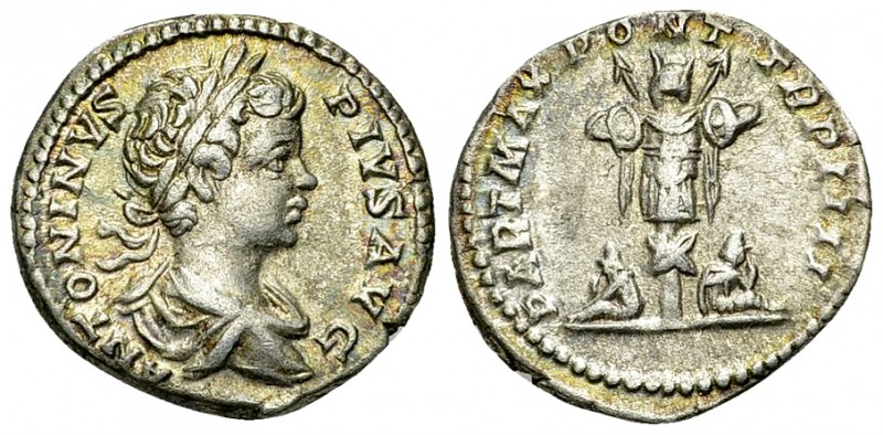 Caracalla AR Denarius, Trophy and captives reverse 

Caracalla (198-217 AD). A...