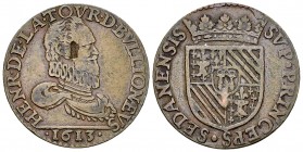 Sedan, CU Liard 1613 

Sedan, Principauté. Henri de La Tour. CU Liard 1613 (25 mm, 4.28 g).
Av. HENR DE LA TOVR D BVLLIONÆVS, Buste drapé et cuiras...