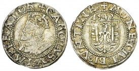 Besançon, AR Carolus 1542 

France, Besançon. Charles V. AR Carolus 1542 (20 mm, 1.12 g).
 Boud. 1292.

TTB.